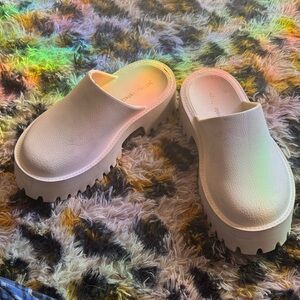 Cream Platform Clog Mules - Women